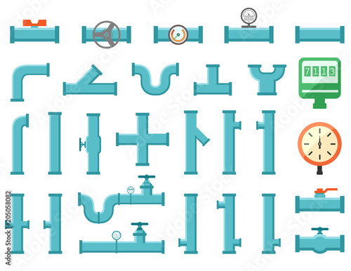 set of plumbing equipment with pipes