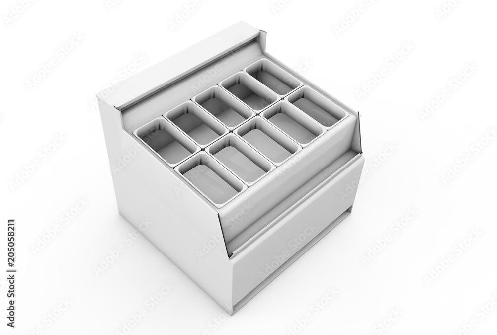 ice cream freezer isolated on white background. 3d rendering. ice cream freezer isolated on white background. 3d rendering.