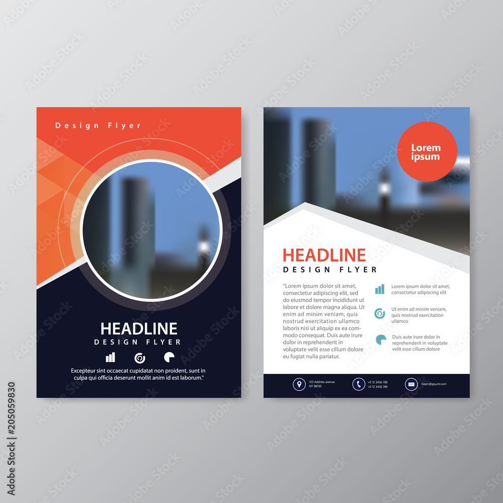 Blue and orange flayer pamphlet cover brochure poster with circle shape elements design layout Blue and orange flayer pamphlet cover brochure poster with circle shape elements design layout