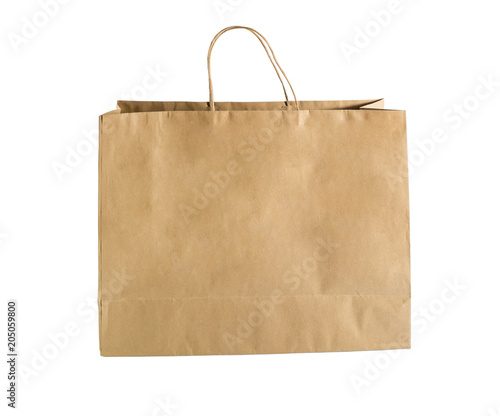 Brown paper shopping bags isolated on white background with clipping path.