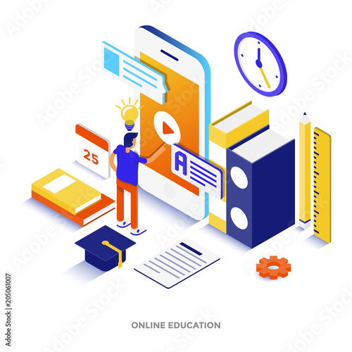 Flat color Modern Isometric Illustration - Online Education
