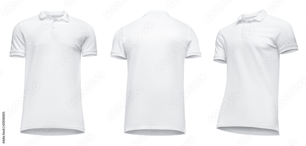 Blank template men white polo shirt short sleeve, front view half turn ...