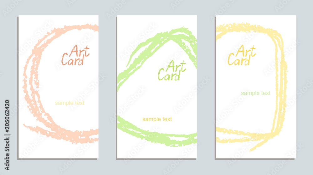  Soft pastel color hand drawing artistic stroke copy space card set. Crayon or pastel chalk texture. Art lines frame. Vector banner background for text on white.
