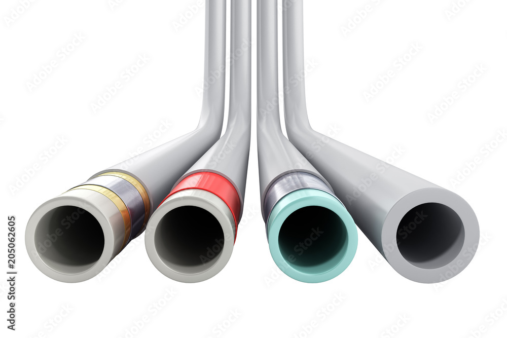 Fototapeta premium different plastic water pipes in layers 3d render on white no shadow
