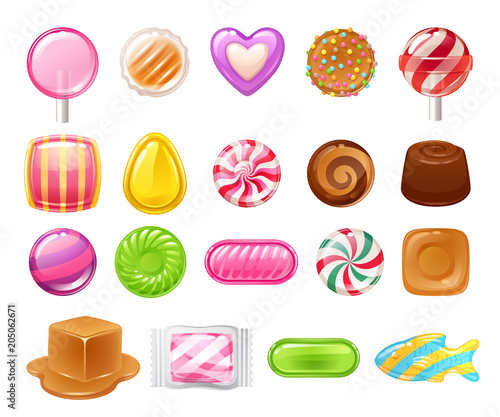 Set of different sweets. Assorted candies.