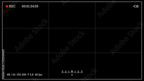 Video recording on the screen. Lens flare and Glare. Camera Viewfinder. Black background for business advertising web concept. Vintage Retro User Interface. Image quality stabilization.