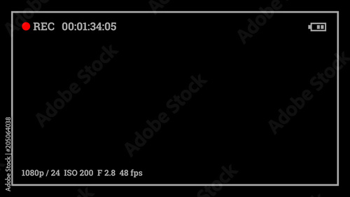 Video recording on the screen. Lens flare and Glare. Camera Viewfinder. Black background for business advertising web concept. Vintage Retro User Interface. Image quality stabilization.