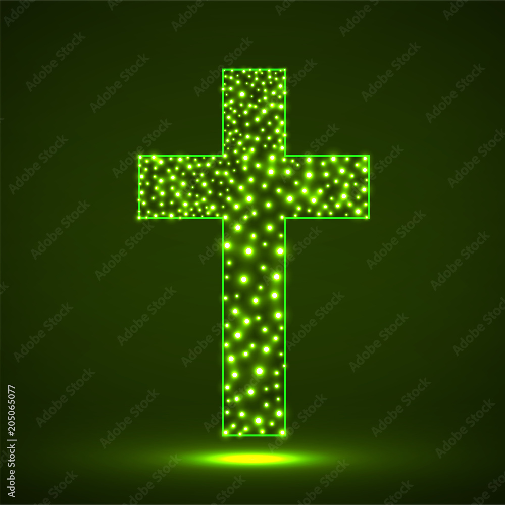 Obraz premium Abstract cross of glowing particles, christian symbol, abstract sign