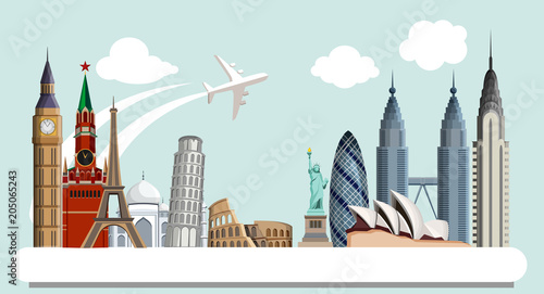 Travelling background with worldwide sights.