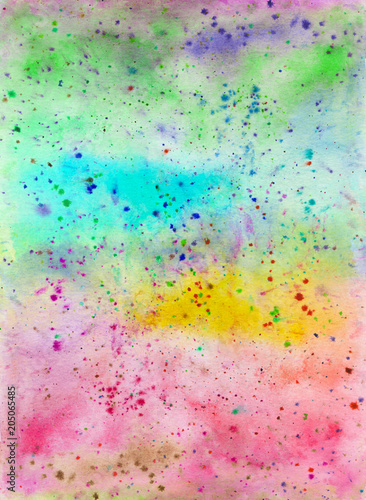 Creative texture for design. Vibrant hand painted watercolor background. Handmade overlay. Decorative chaotic colorful textured paper. Hand drawn bright artistic painting with blots. © pictures_for_you