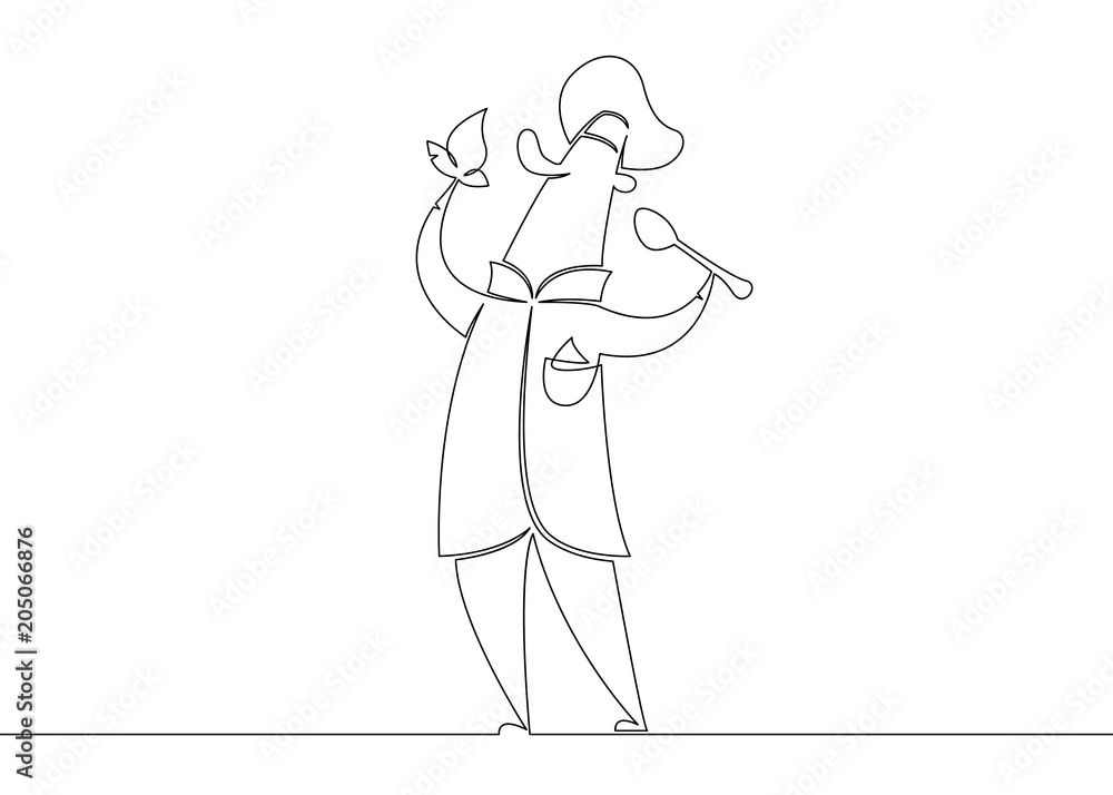 One continuous single drawn line character chef cook cartoon