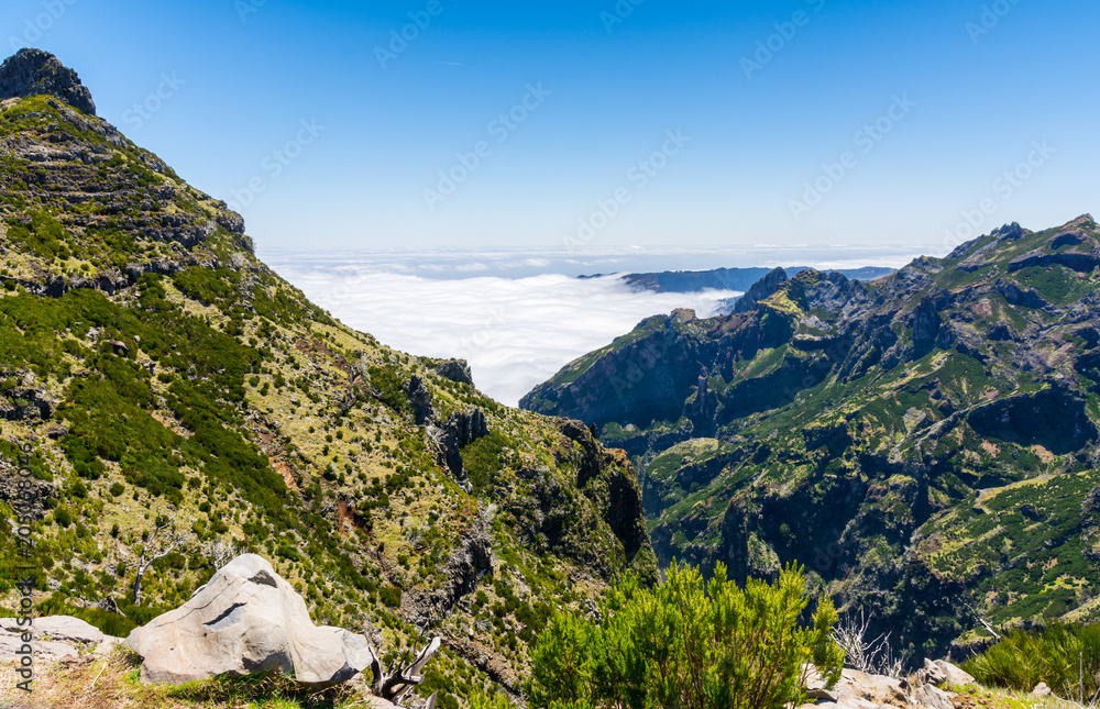 Trekking at the highest mountain of Madeira, Pico Ruivo, Portugal