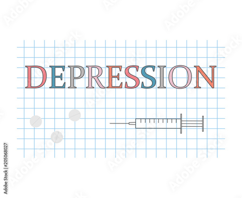 depression word on checkered paper sheet- vector illustration