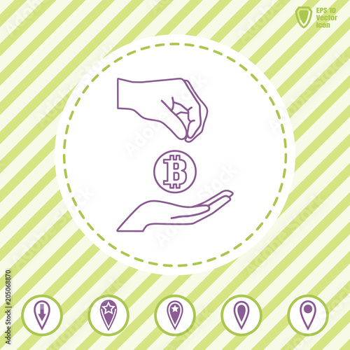 bitcoin accumulation line Vector icon with hands