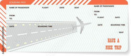 pattern of airplane ticket blank. Orange boarding pass isolated on white background. Vector illustration