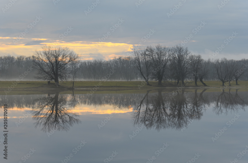 Fototapeta premium The Wolastoq River on a foggy day