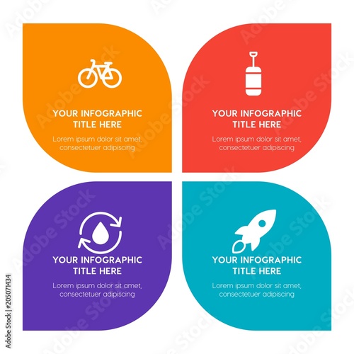 Flat science, sports, nature infographic timeline template with floral shape for presentations, advertising, annual reports