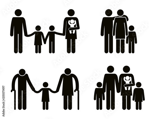 group of family members avatars silhouettes vector illustration design