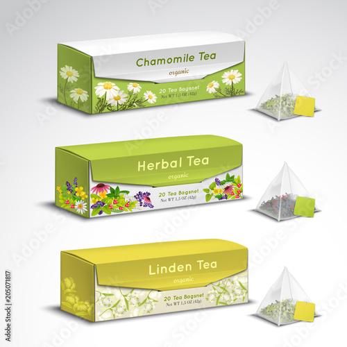 Tea Bags Packaging Realistic Set