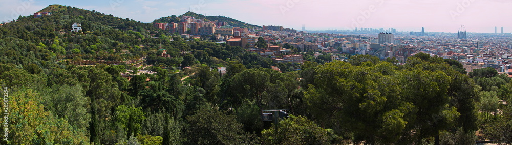 View of Barcelona from Turo de les Tres Creus in Park Guell
