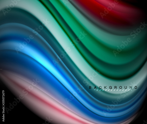 Fluid wavy multicolored lines on black