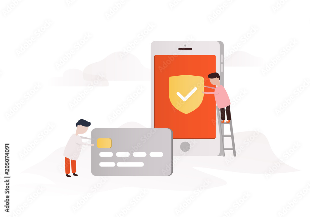 Obraz premium Mobile banking concept illustration of people using smart phone for online banking.