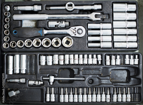 dirty kit of metallic tools. Wrenches and spanners for car repair