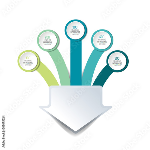 5 arrows merging into one point. Infographics chart, scheme.