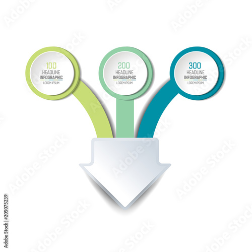 Three arrows merging into one point. Infographics chart, scheme.