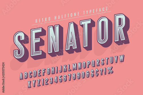 Senator trendy vintage display font design, alphabet