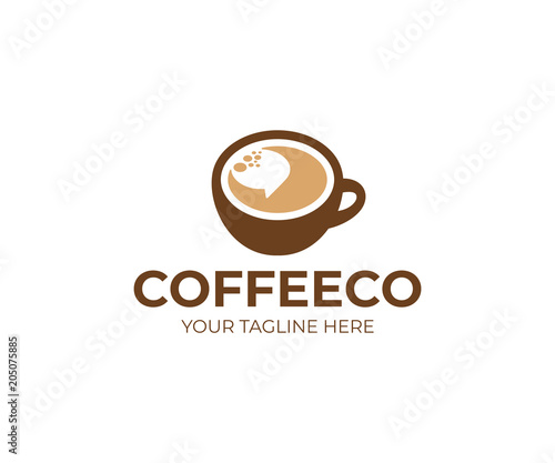 Cup of coffee and speech bubble logo template. Coffee break vector design. Coffeehouse logotype