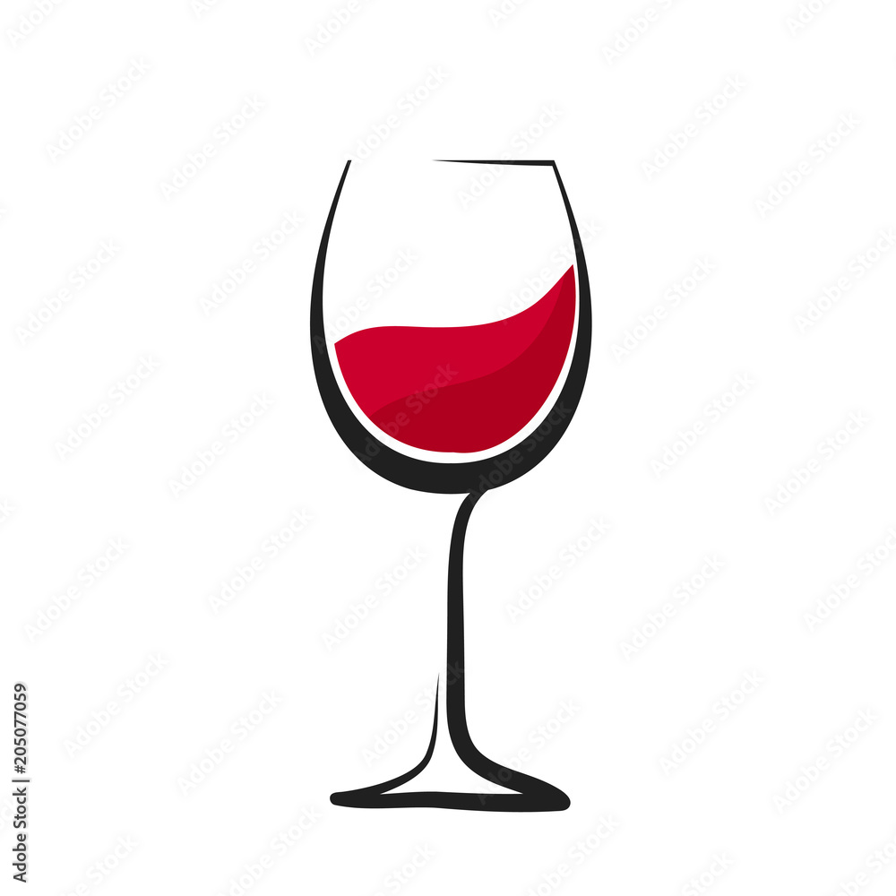 Glass Of Red Wine With Splash, Hand Drawing, Wineglass Logo Icon, Stock  Vector Logo Illustration Векторный Объект Stock | Adobe Stock