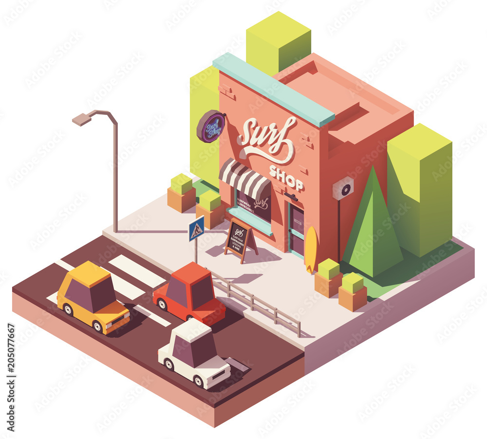 Vector isometric surf shop Vector isometric surf shop