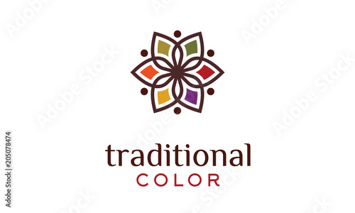 Traditional Asian Colorful Floral Pattern Logo design inspiration