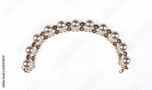 jewelery, chain with pearls on white isolated background