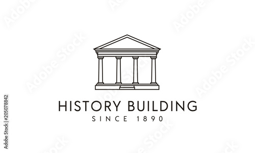 Government Historical Building, Greek Roman Pillar Columns with Line Art style logo design inspiration