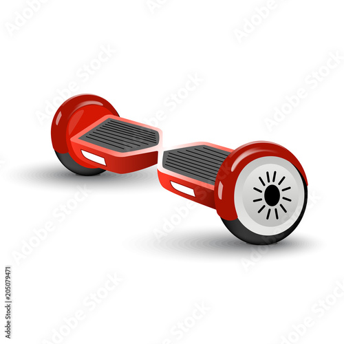 Realistic red gyro-scooter isolated on the white background. Vector illustration.