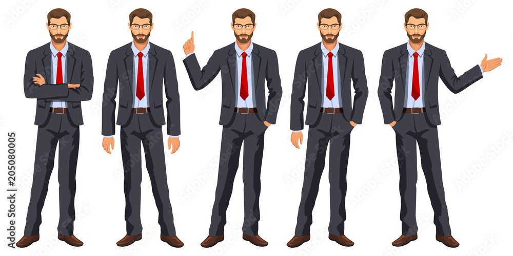 Full Length Picture Of A Young Business Man Posing With His Hands On His  Suit Jacket And Looking At The Camera. On A Gray Background Stock Photo,  Picture and Royalty Free Image.