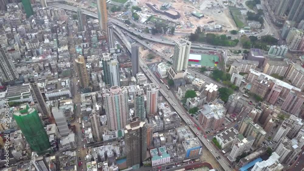 Kowloon City, Hong Kong, 05 May 2018:- Drone fly over the city in Hong Kong Kowloon City, Hong Kong, 05 May 2018:- Drone fly over the city in Hong Kong