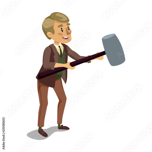 holding the hammer. the concept of business promotion