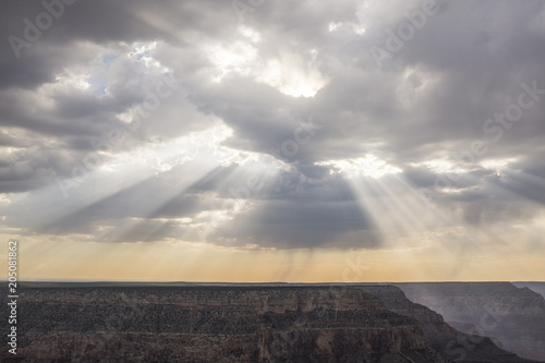 Sun rays coming through the clouds in the Grand Canyon
