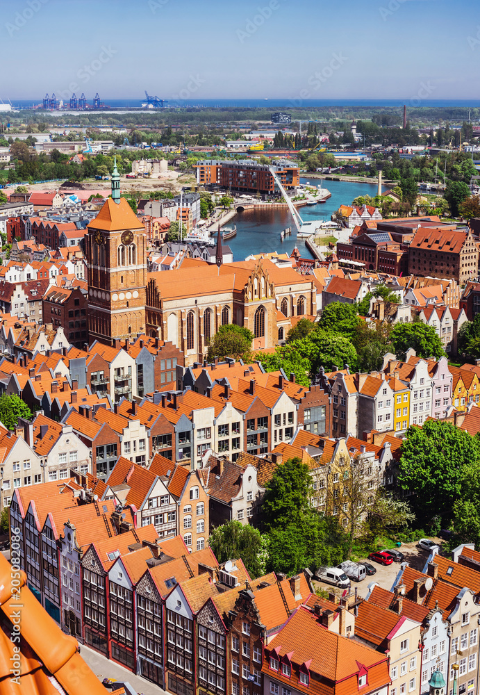 Fototapeta premium Cityscape aerial view on the old town in Gdansk, Poland