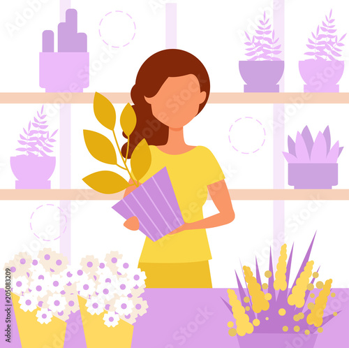 Flower shop. Saleswoman.