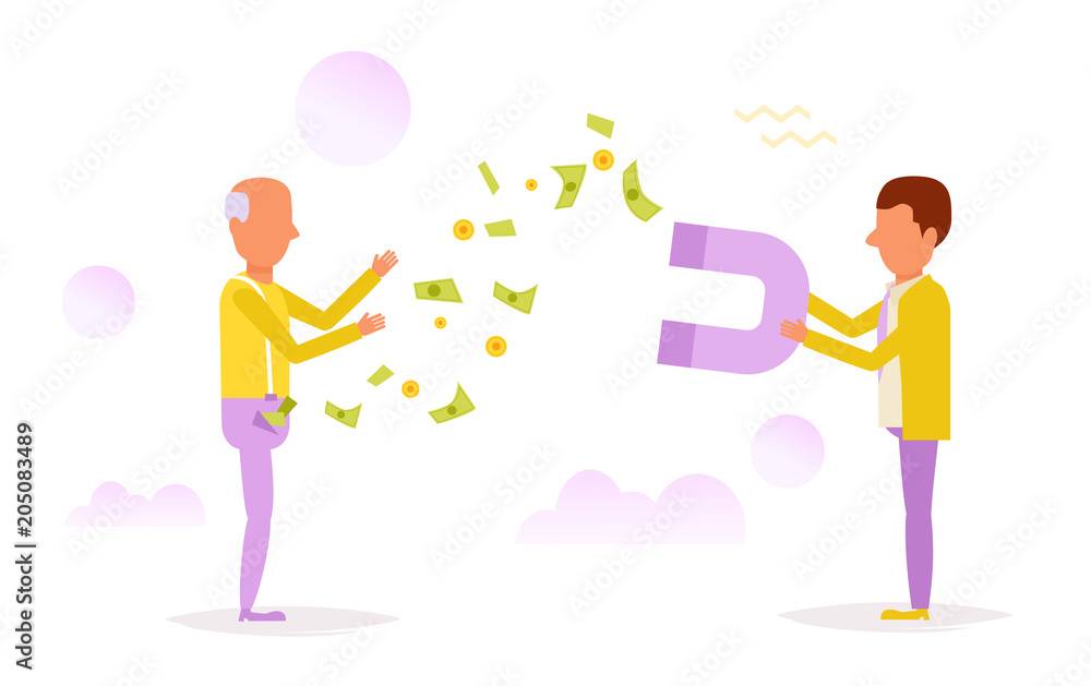 Man magnetizes money. Man magnetizes money.