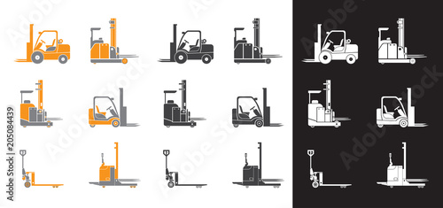 Set icons of loader equipment. Three versions. Isolated. Vector illustration