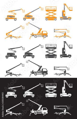 Lifting machine icons set. Three versions. Vector. Illustration