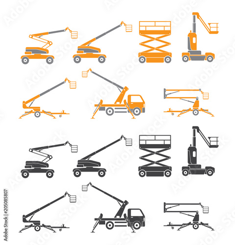 Lifting machine icons set. Two versions. Vector. Isolated