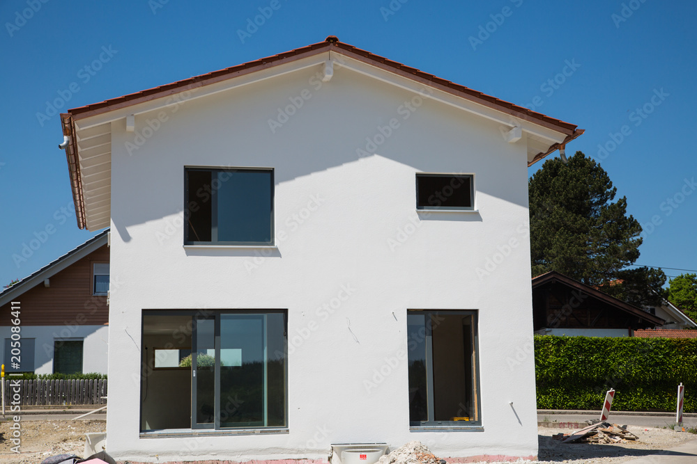 newly built house, white facade Stock Photo | Adobe Stock