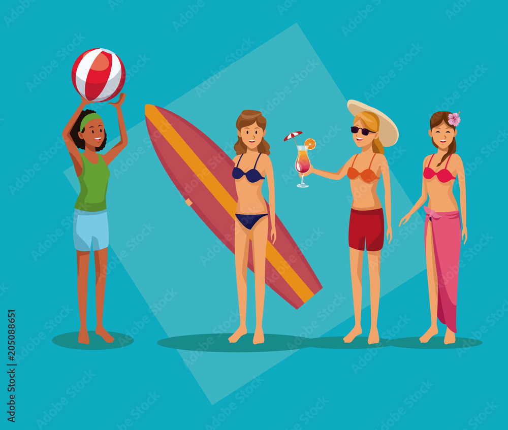 Young people in swim suit summer cartoons vector illustration graphic design