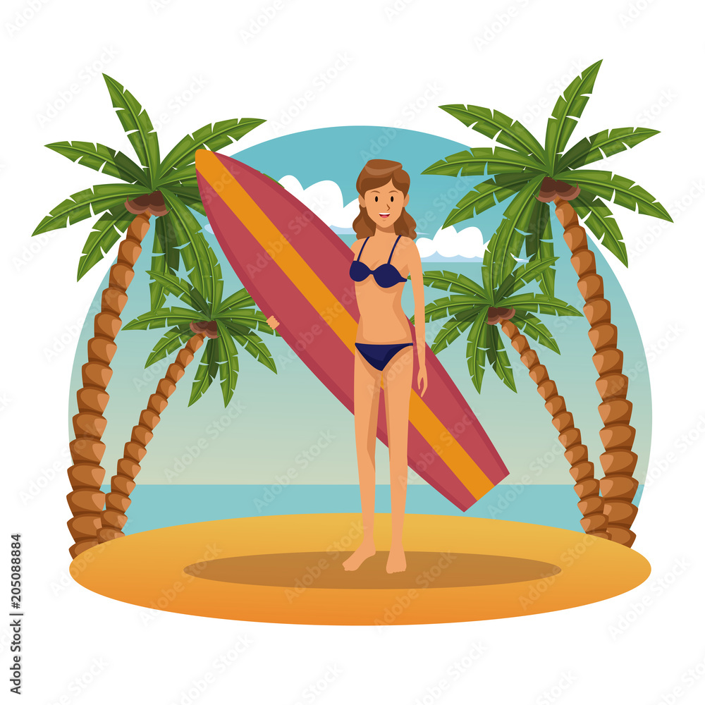 Beautiful and sexy woman at beach cartoons vector illustration graphic design